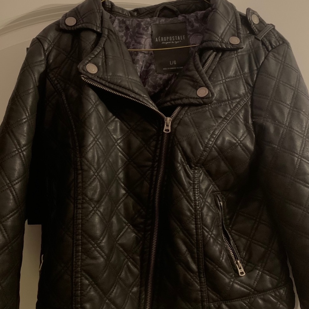 Black Aeropostale faux leather jacket, size large